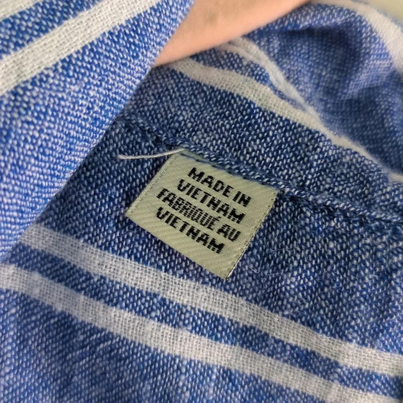 Jach's Girlfriend New York Linen Blend Nautical Striped  Tie Front Button Up - Picture 3 of 10